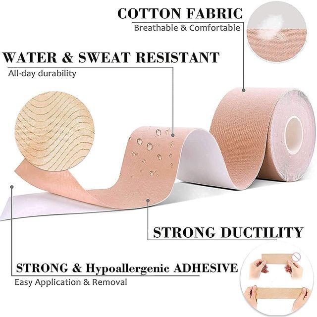 Bronson Professional Breast Roll Tape With 10 Nipple Covers - Cotton, Free Size, Skin Colour