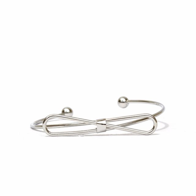 Joker & Witch Elegant Bow Open Cuff Silver Bracelet