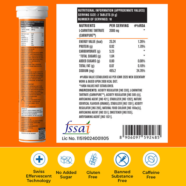 Fast&Up L-Carnitine Fat Burner For Weight Loss - Orange