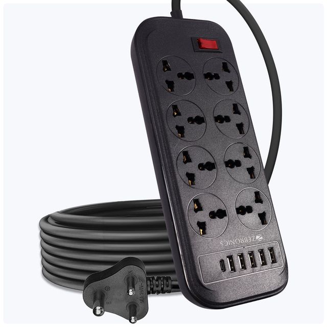 Zebronics Power Bar 282 | 2500W | 1 x Type C Port | 8 x Universal Socket | 4 + 1 USB Port