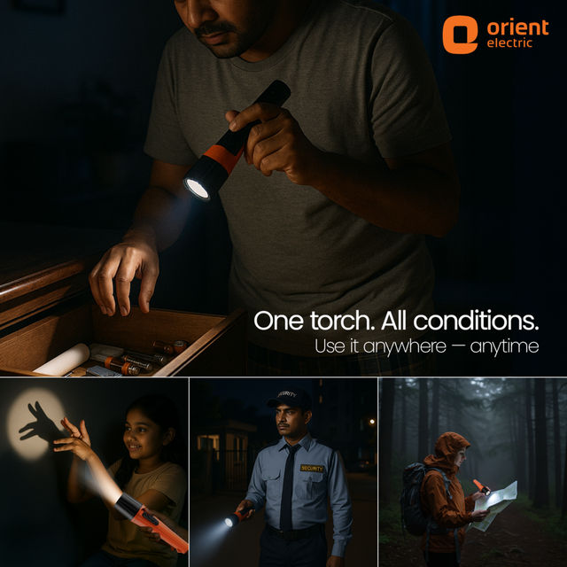 Orient Electric Bolt LED Torch Light | Orange & Black| Pack of 1