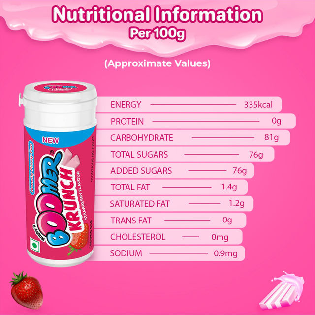 Boomer Krunch Strawberry Flavour Chewing Gum Tube