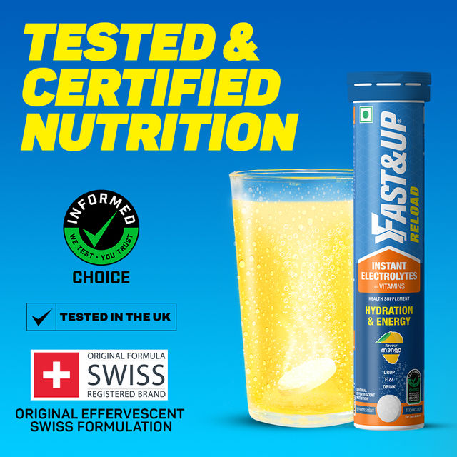 Fast&Up Reload Energy Drink Electrolyte Low Sugar - Mango Flavour 20 Effervescent Tablets