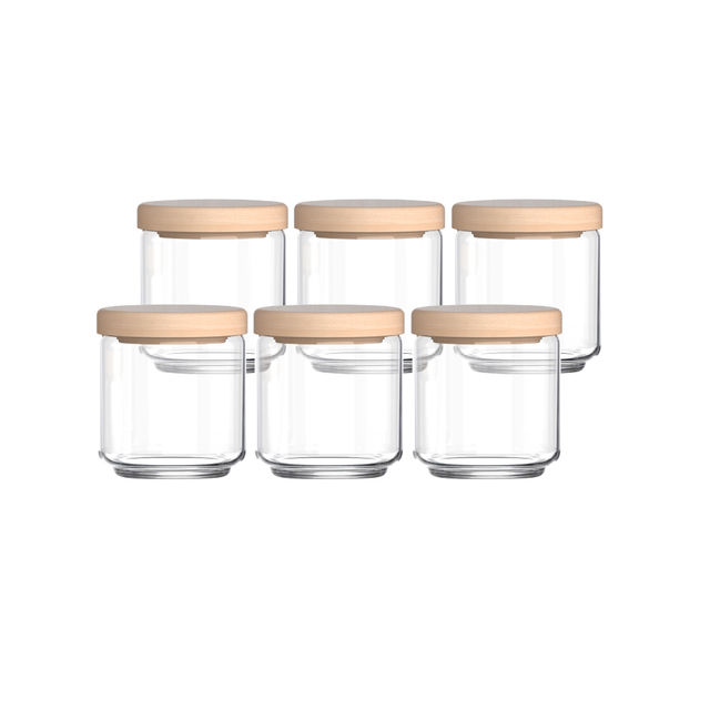 Ocean Pop Glass Jar Set with Wooden Lid (500 ml, 6Pcs)