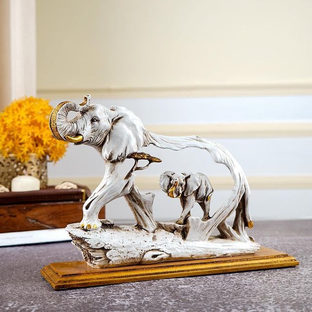 The Artment Feng Shui Golden Elephant Showpiece with Wooden Base For Home Decor