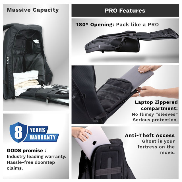 GODS Ghost X Glass Anti Theft 15.6 inch Polyester Laptop Tech Backpack | 25 L - Black