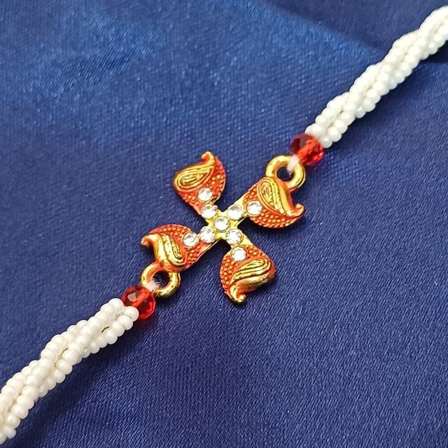 Gits Gulab Jamun Open & Eat (Tin)(1kg) & Gold Metal Swastik In Minakari With Twisted 3 Line Moti Rakhi For Brother(1pc) Combo