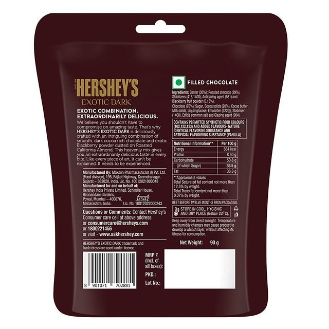 Hershey'S Exotic Dark Blackberry Californian Almonds Chocolates Share Bag 