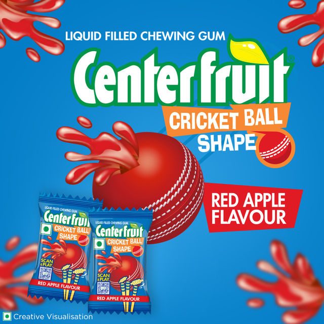Center Fruit Liquid Filled Cricket Shape Ball, Red Apple Flavour