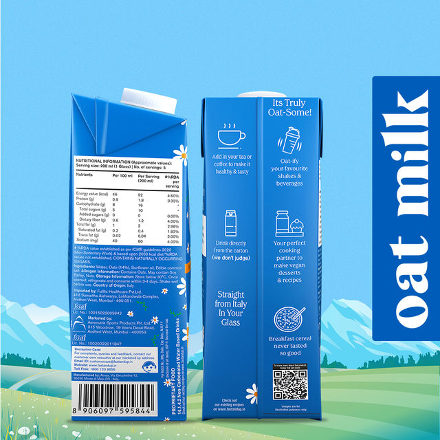 Fast&Up GoodEatz Oat Milk Vegan Plant Based Dairy Alternative Naturally Sweet & Creamy