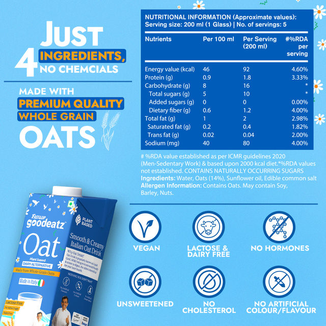 Fast&Up GoodEatz Oat Milk Vegan Plant Based Dairy Alternative Naturally Sweet & Creamy