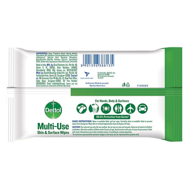 Dettol Multi-Use Skin and Surface Wet Wipe 10 pc Combo