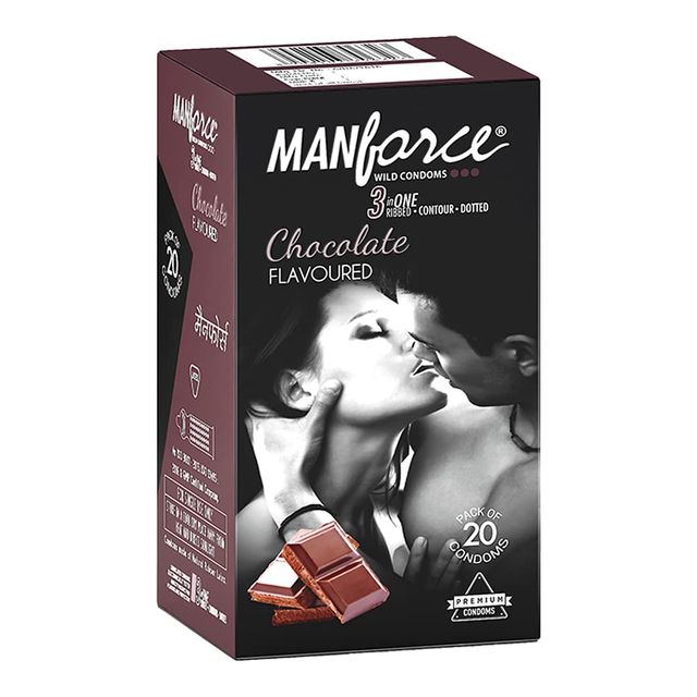 Manforce 3 in 1 Ribbed Contour Dotted Wild Chocolate Flavoured Condoms