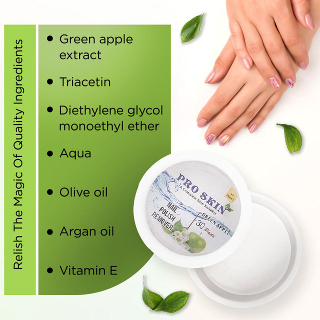 Pro Skin Nail Polish Remover Wipes - Green Apple, 30 wipes