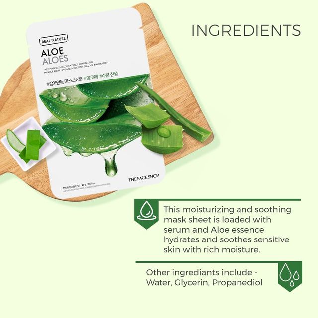 The Face Shop Real Nature Aloe Face Mask (Aloe) 20 g Combo