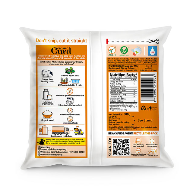 Akshayakalpa Amrutha A2 Organic Curd Pouch 500 g Combo