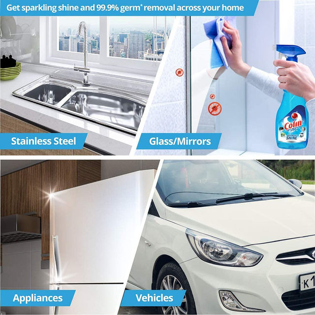 Colin Glass and Surface Cleaner Liquid Spray Regular 500 ml & Scotch Brite Sponge Wipes 3 pc Combo