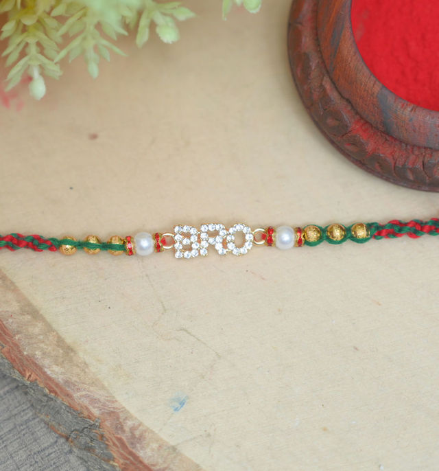 Aurum Cool Bro Rakhi With White & Golden Beads - Trendy and Stylish