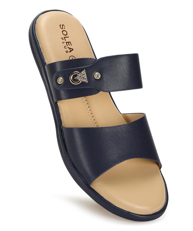 Paragon Women Embellished Lightweight Open Toe Flats Navy Blue - 5