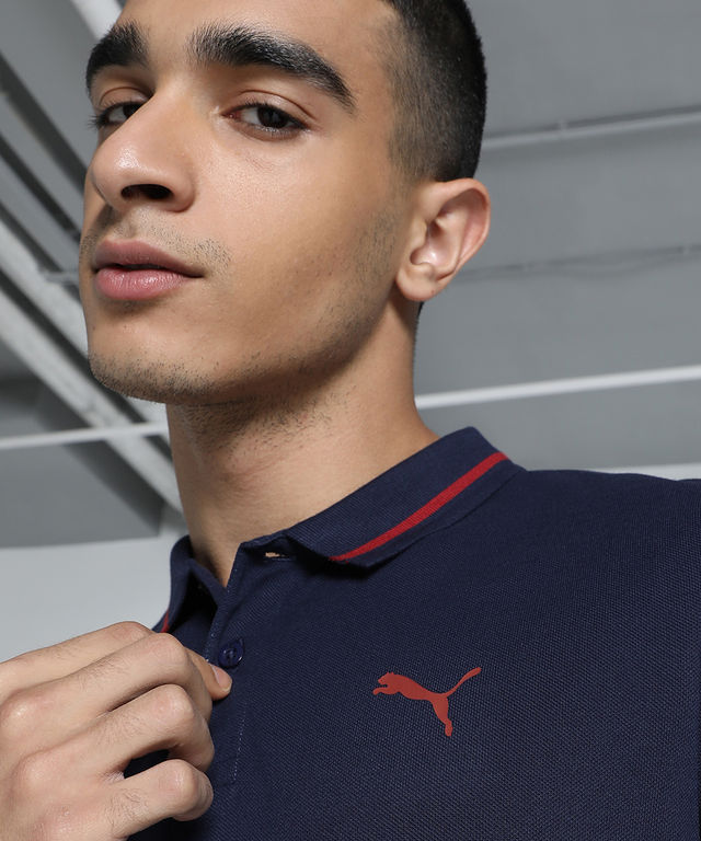 Puma Men's Polo T-Shirt Collar Tipping - Blue | L