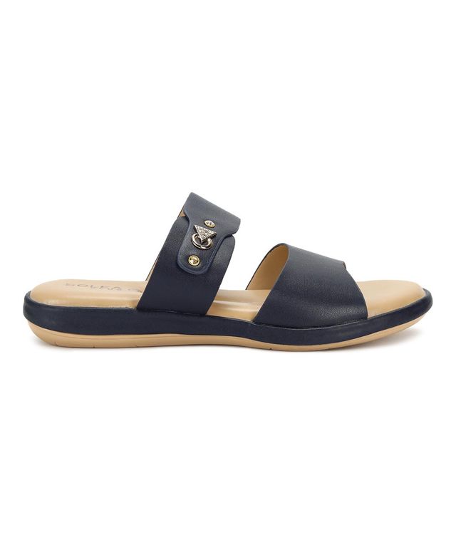 Paragon Women Embellished Lightweight Open Toe Flats Navy Blue - 5