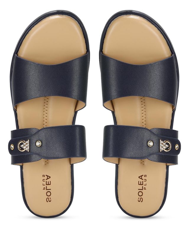 Paragon Women Embellished Lightweight Open Toe Flats Navy Blue - 5