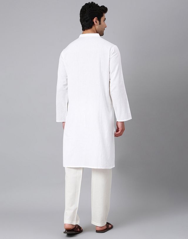 Fabindia Men's Long Kurta Dobby | White - XS