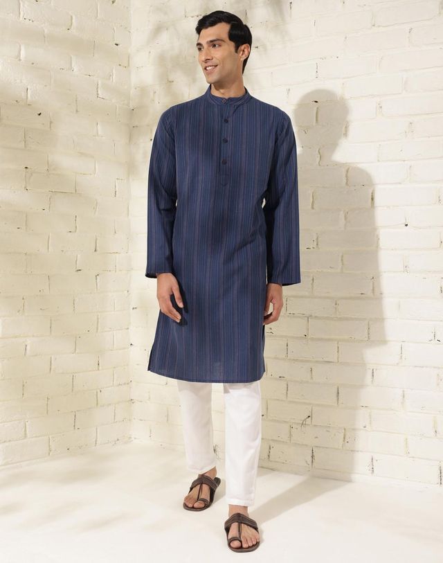 Fabindia Men's Long Kurta | Navy - M