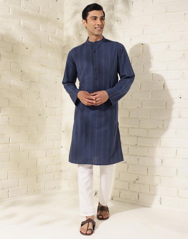 Fabindia Men's Long Kurta | Navy - M