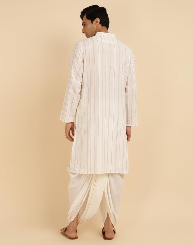 Fabindia Men's Long Kurta Cotton Woven | Offwhite - XS