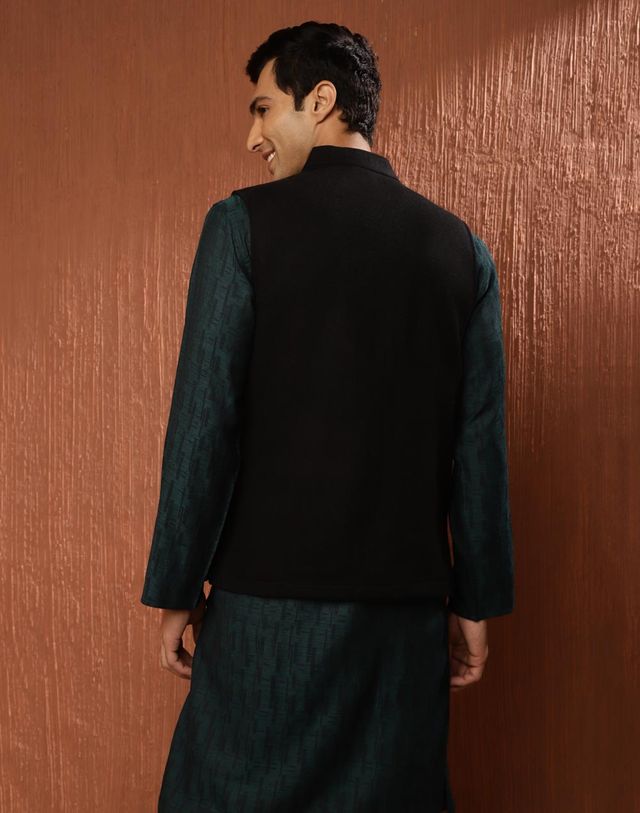 Fabindia Men's Jacket Woven Wool | Black - L