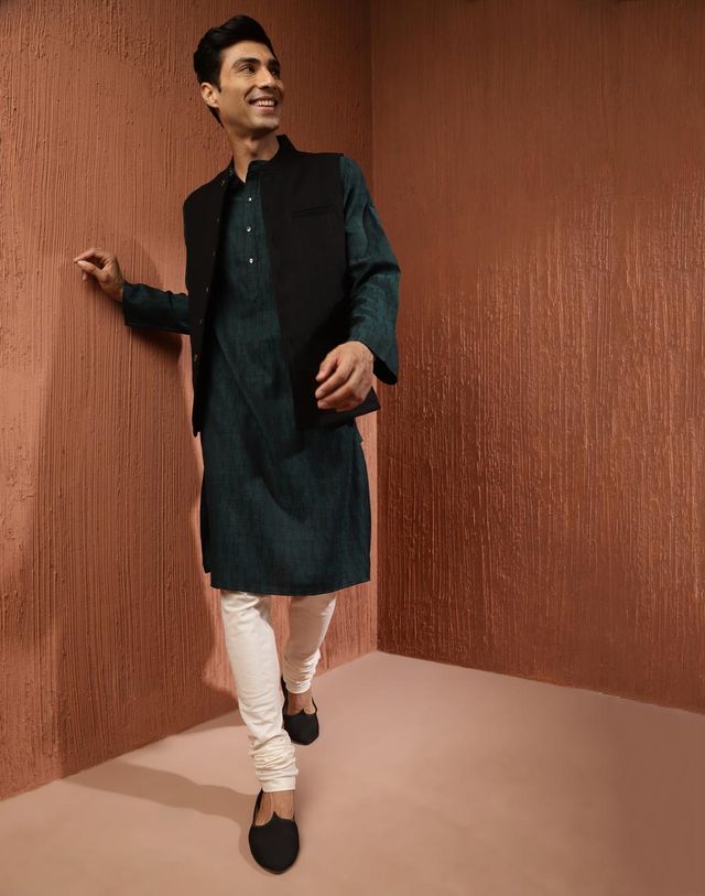 Fabindia Men's Jacket Woven Wool | Black - L