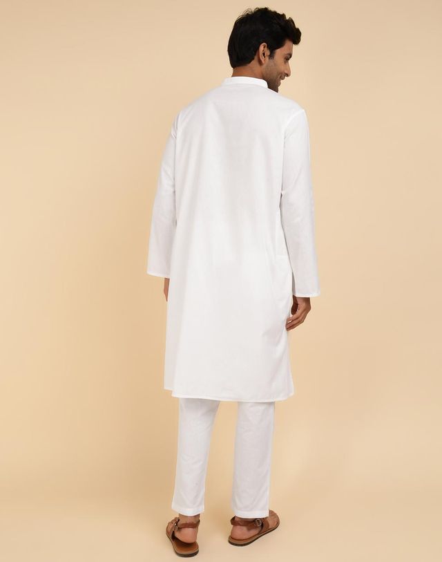 Fabindia White Cotton Woven Kurta & Pyjama Set (M)