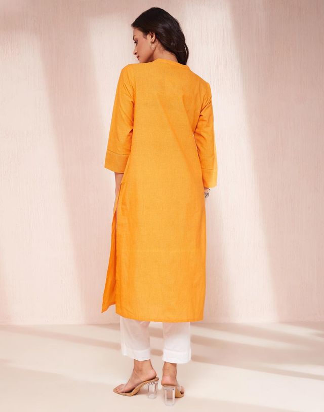 Fabindia Women's Dupatta & Kurta Set Regular Fit | Orange - XL
