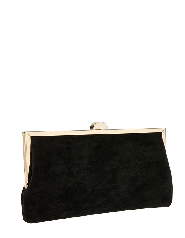 Accessorize London Women's Suedette Clipframe Party Bag | Faux Leather - Black