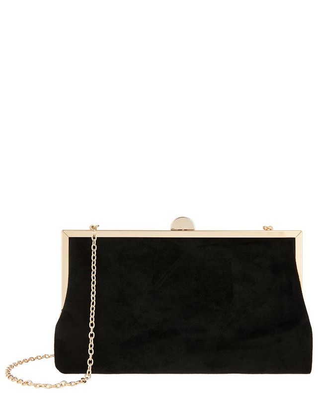 Accessorize London Women's Suedette Clipframe Party Bag | Faux Leather - Black