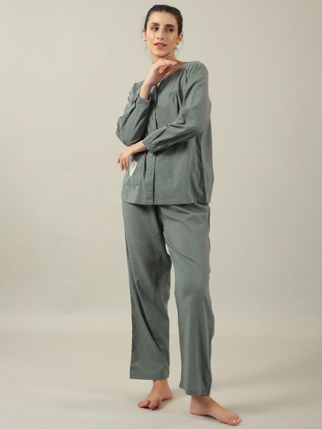 Sanskrutihomes Pure Cotton Night Suit | Sea Green - S