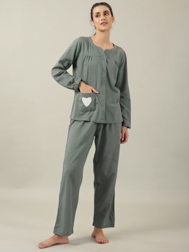Sanskrutihomes Pure Cotton Night Suit | Sea Green - S