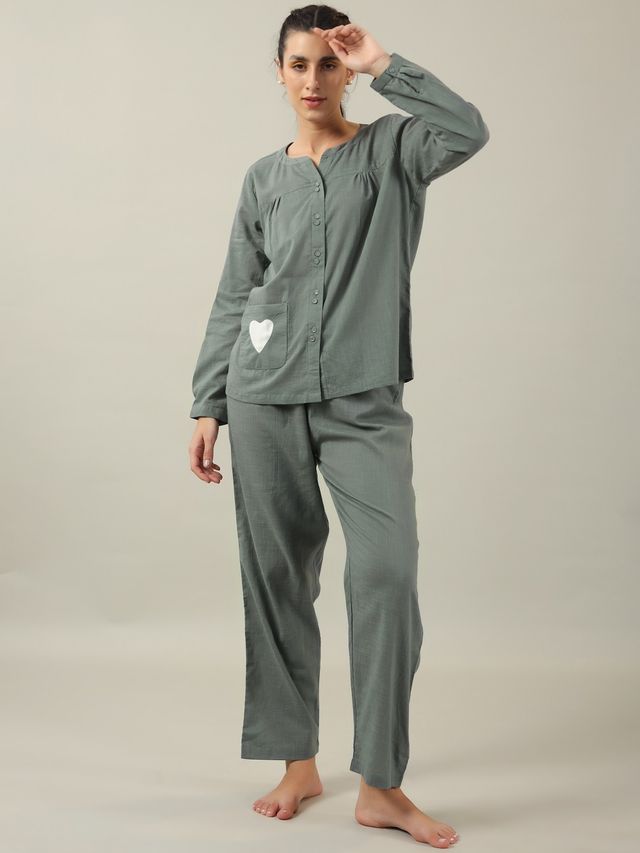 Sanskrutihomes Pure Cotton Night Suit | Sea Green - S