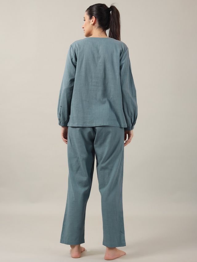 Sanskrutihomes Women's Solid Cotton Nightwear | Teal - 2XL