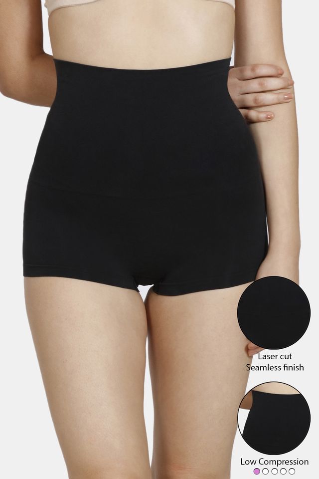Zivame Women's Tummy Control Midwaist Boyshort | Black - S