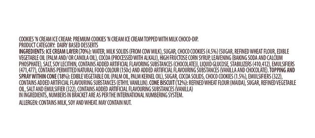 Baskin Robbins Cookies And Cream Ice Cream Cone 110 ml Combo