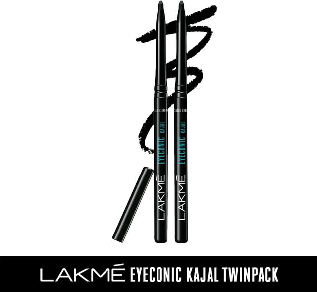 Lakme 9 to 5 Eyeconic Kajal Twin Pack, lasts upto 24hrs, Pack of 2- Deep Black