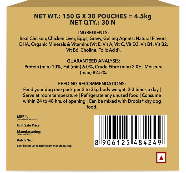 Drools Puppy Real Chicken And Chicken Liver Chunks In Gravy (150 gm x 30)