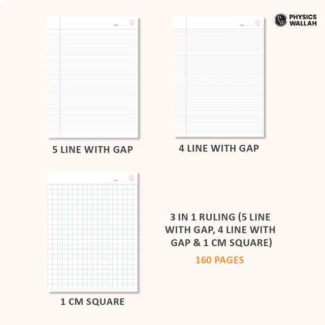 PW Doodle Notebook | 160 pgs | 5 Line with Gap, 4 Line with Gap & 1 cm Square | Set of 6 | Orange