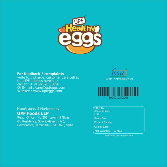 UPF Healthy White - Large Eggs, 6 Pieces | Protein Rich | Veg Feed | Infertile