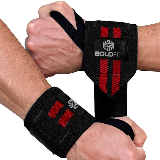 Boldfit Cotton Wrist Band For Men & Women, Wrist Supporter For Gym Red Black 2 Stripes