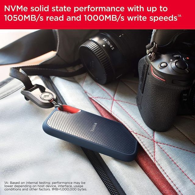 Sandisk Extreme Portable 1Tb, 1050Mb/S R, 1000Mb/S , External Ssd, Black Color