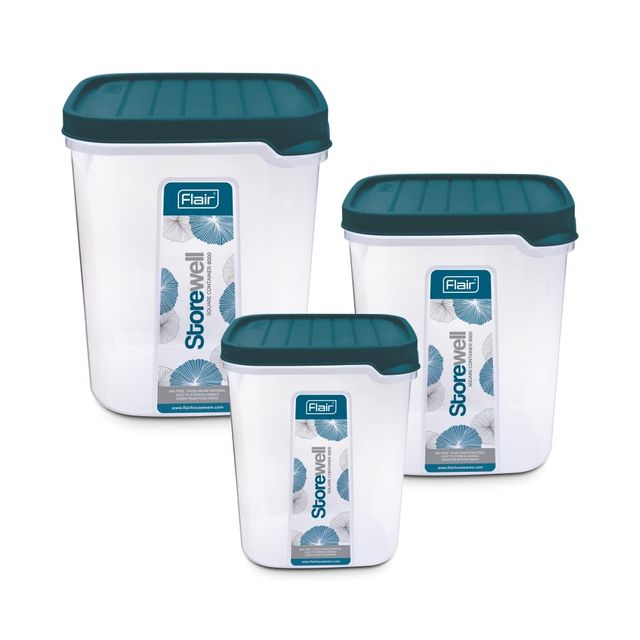 Flair Plastic Storewell Square Food Storage Containers Blue Set Of 3 Pcs 6000 Ml, 8000 Ml, 12000 Ml
