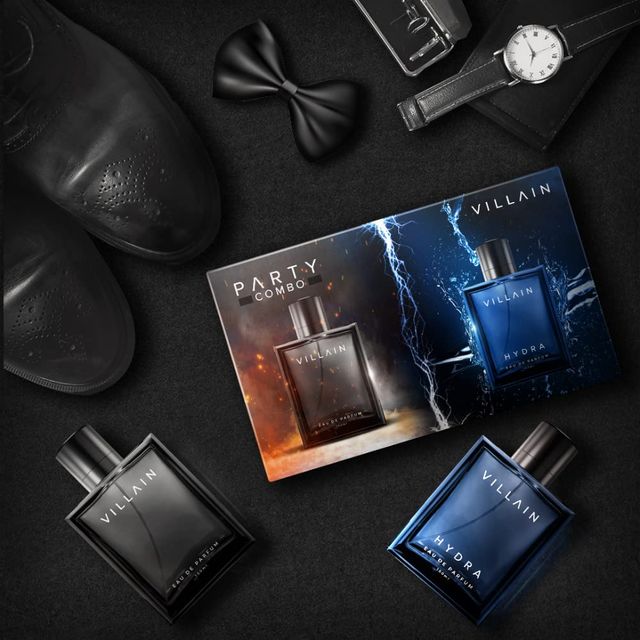 Villain Luxury Villain Party Combo Premium Long Lasting Perfume For Men (2pc) & Urban Forest Men'S George Leather Wallet | Blueberry (1pc) Combo